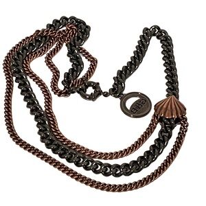 GILES & BROTHER NEW YORK Designer Studio Necklace Multi Chain Gunmetal Rose Gold